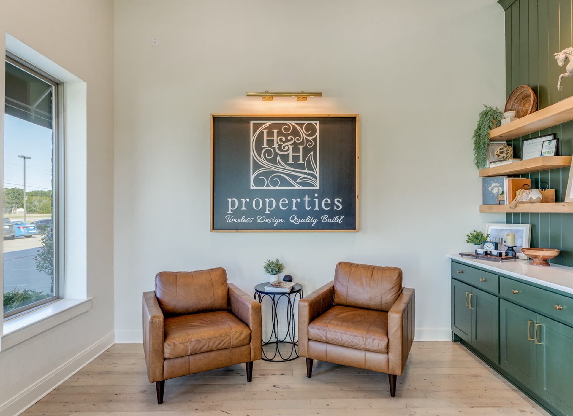 Interior design selections and custom finishes — partnership with H&H Design Studio